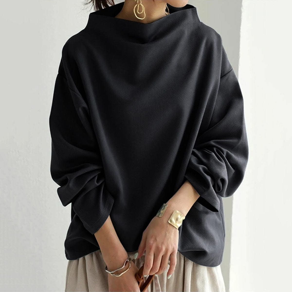 Women's Oversized High Neck Knit Top | Lowena_4
