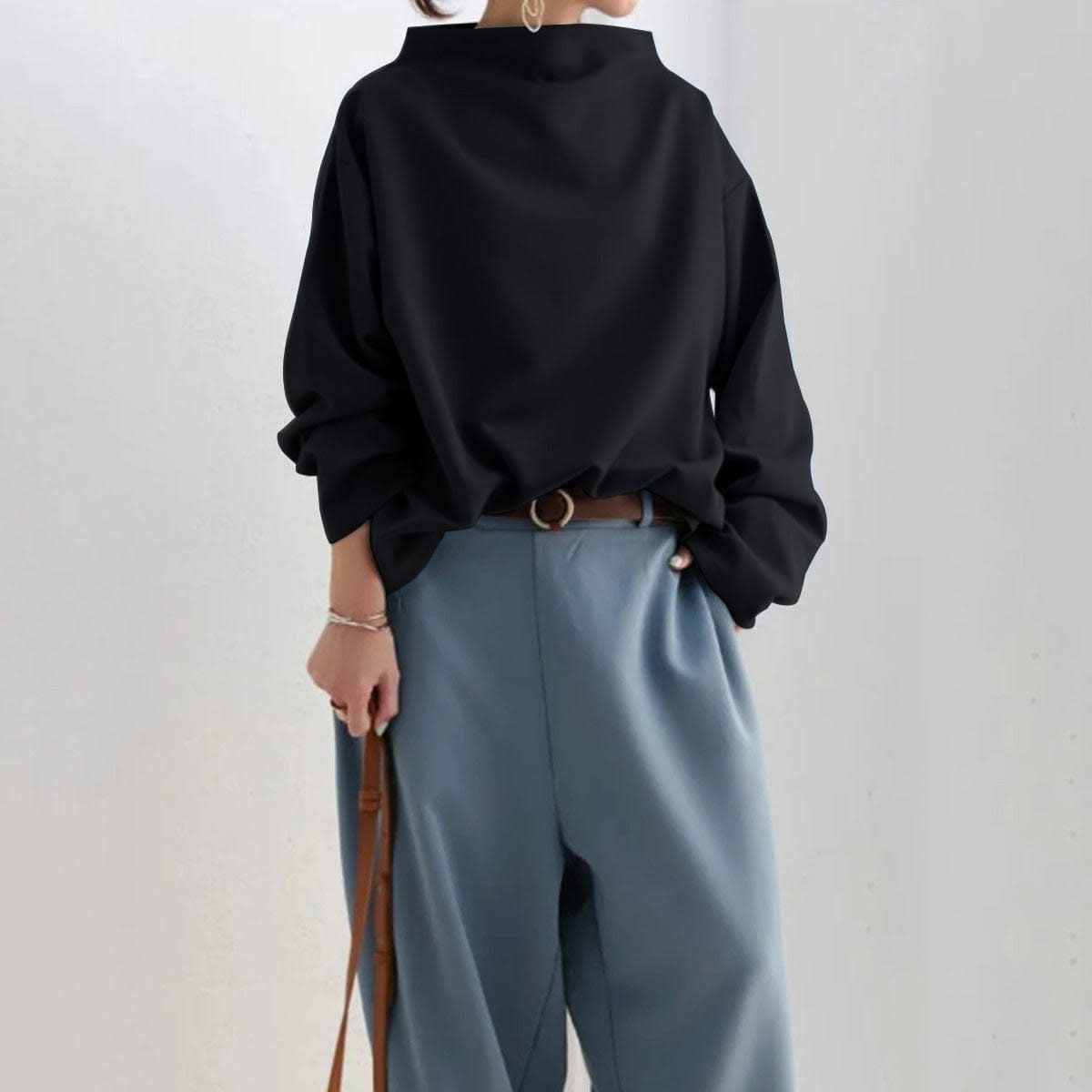 Women's Oversized High Neck Knit Top | Lowena_7