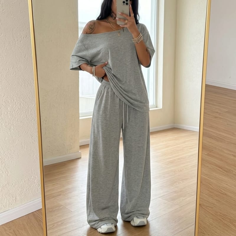 Women's Off-Shoulder Wide Leg Lounge Set | Lynne_1
