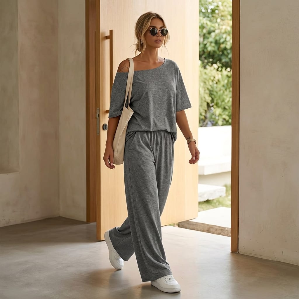 Women's Off-Shoulder Wide Leg Lounge Set | Lynne_4