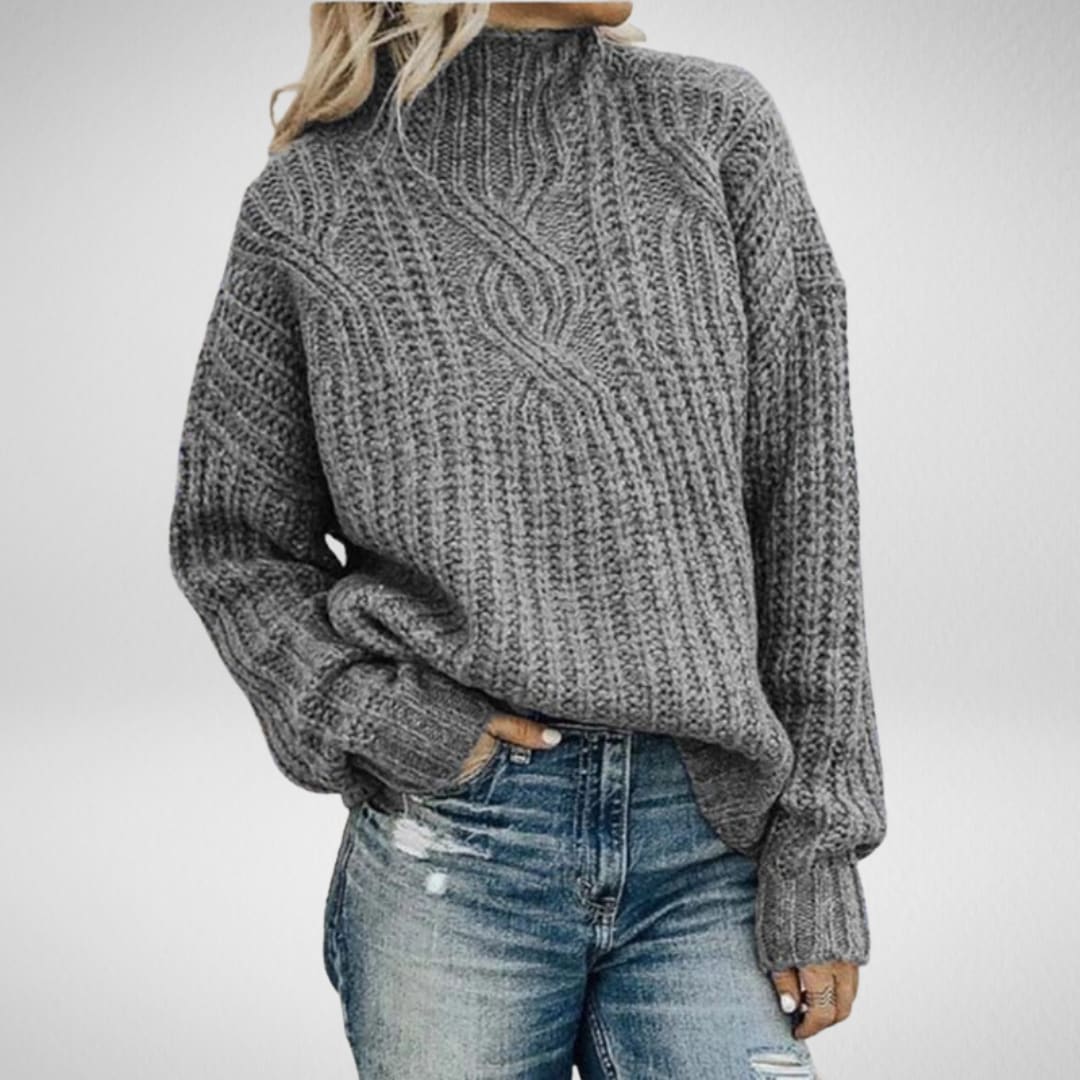 Women's Chunky Cable Knit Mock Neck Jumper | Lucille_2