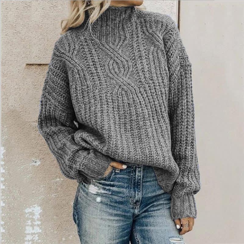 Women's Chunky Cable Knit Mock Neck Jumper | Lucille_3