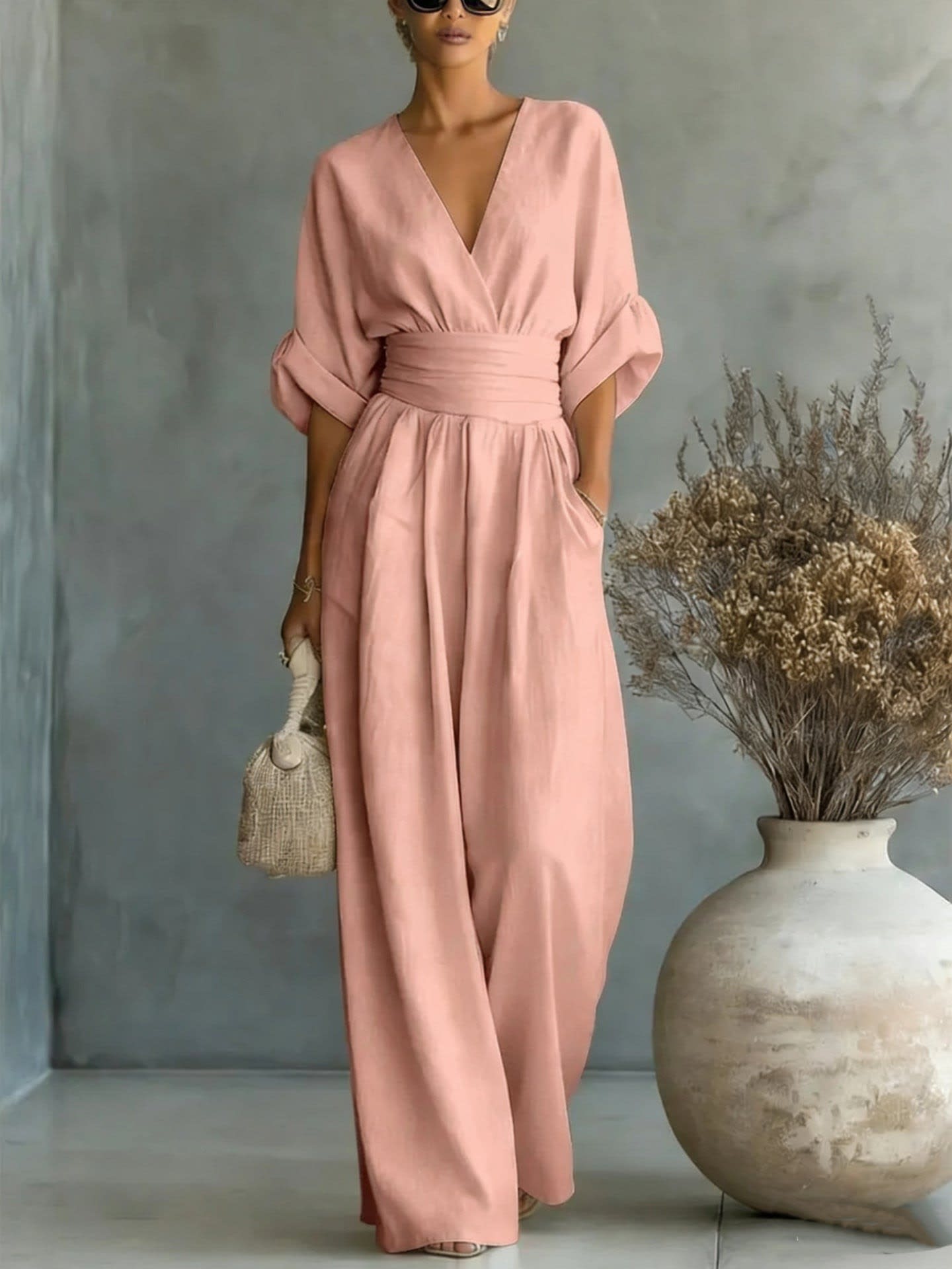 Women's Linen Wide Leg Jumpsuit | Treasa_10
