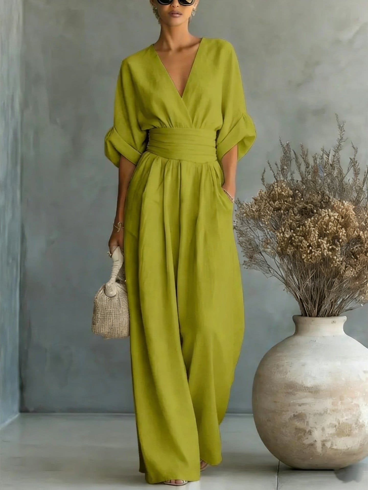 Women's Linen Wide Leg Jumpsuit | Treasa_11
