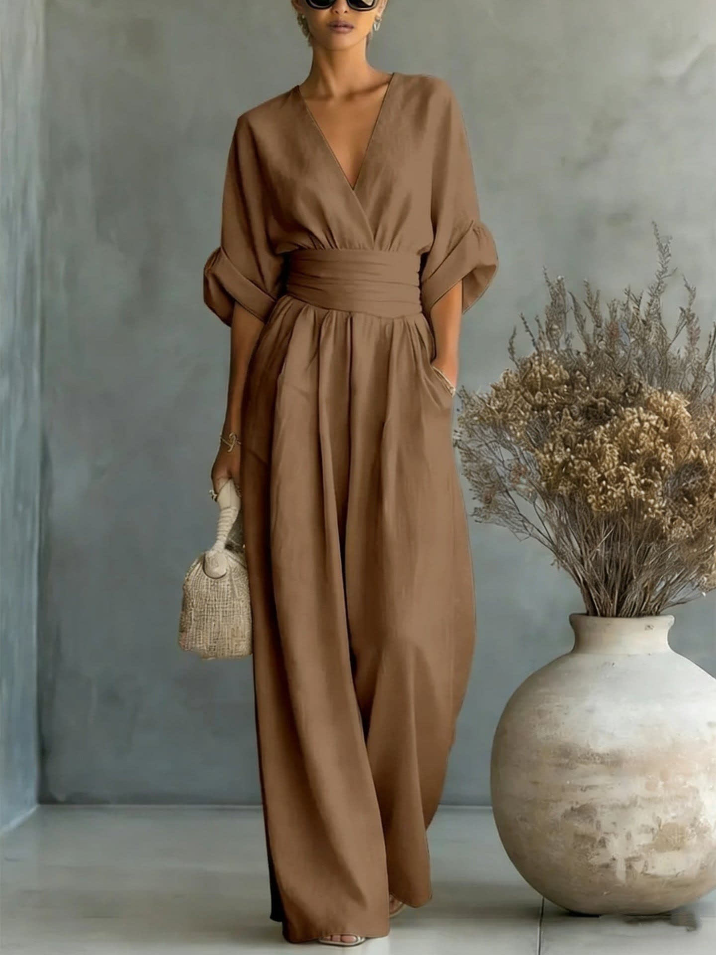 Women's Linen Wide Leg Jumpsuit | Treasa_14