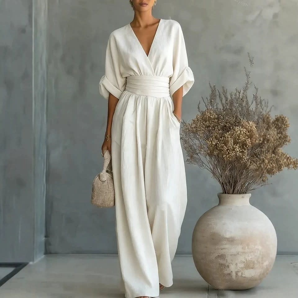 Women's Linen Wide Leg Jumpsuit | Treasa_3