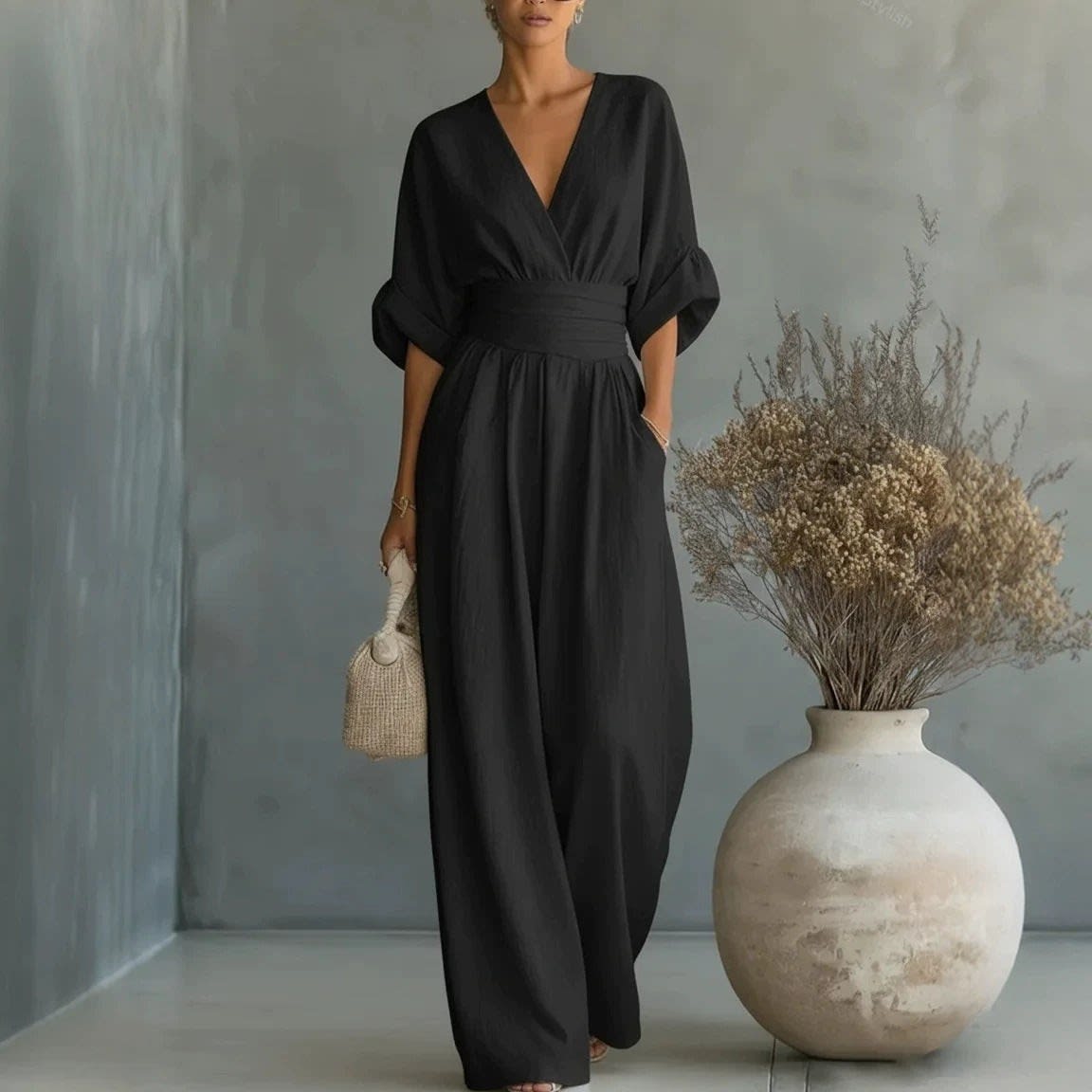 Women's Linen Wide Leg Jumpsuit | Treasa_5