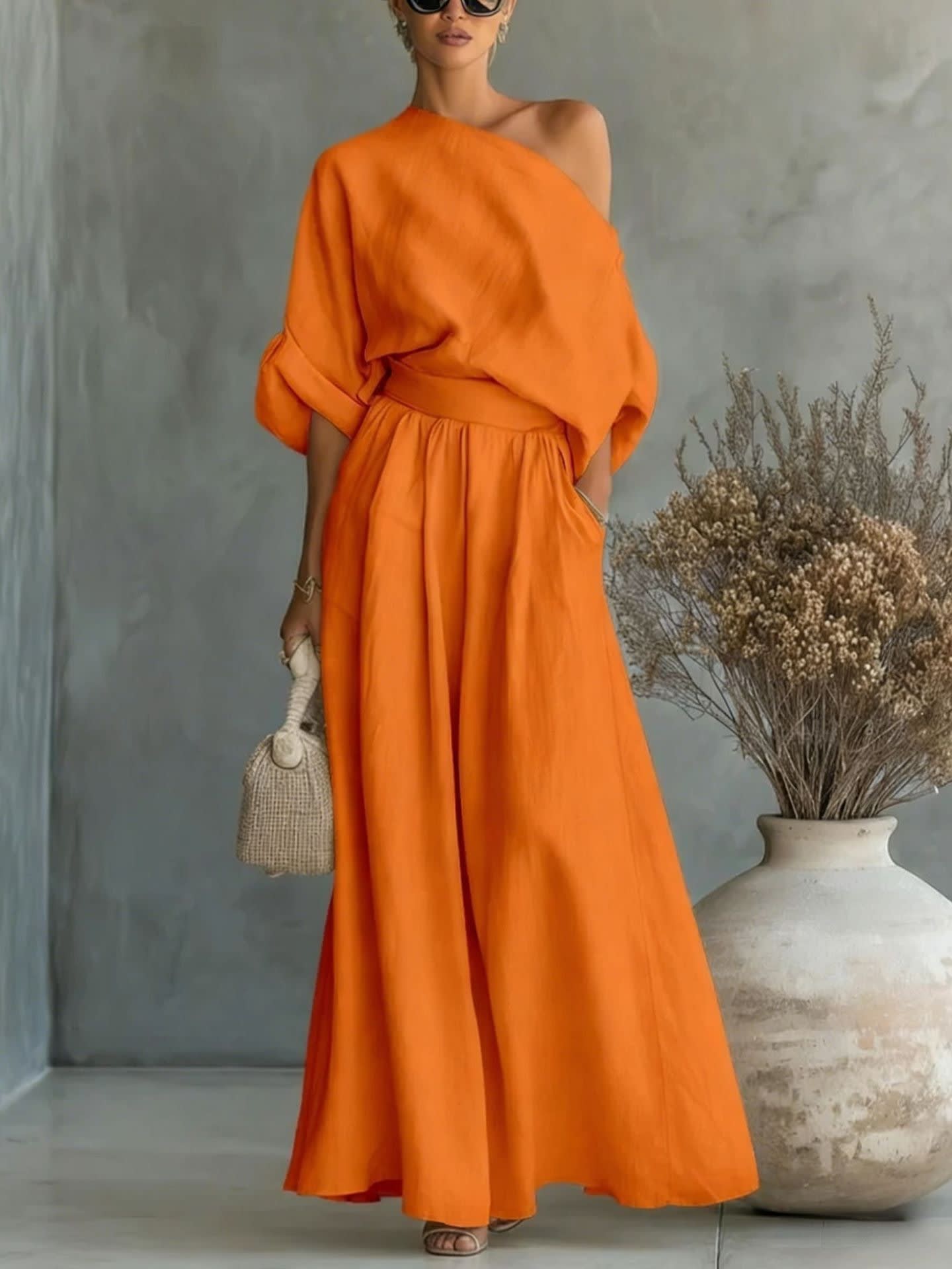 Women's Linen One Shoulder Two-Piece Set | Jennet_11