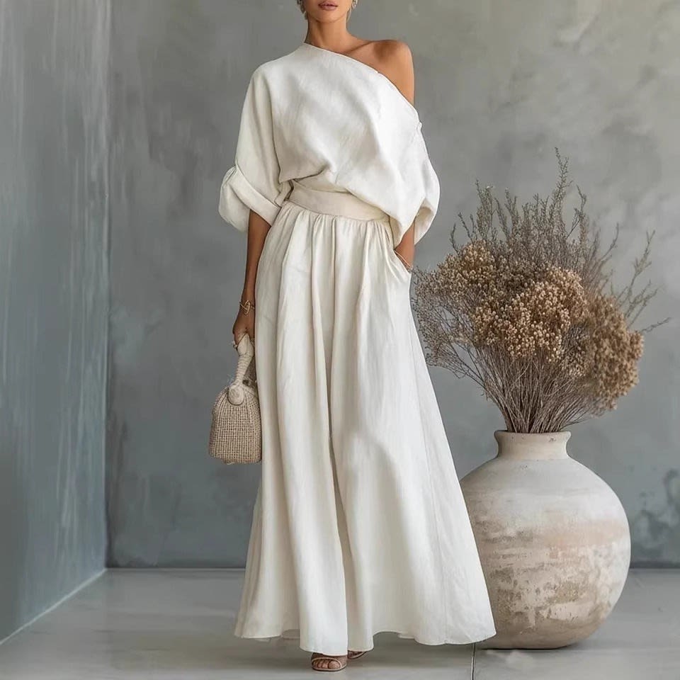 Women's Linen One Shoulder Two-Piece Set | Jennet_3