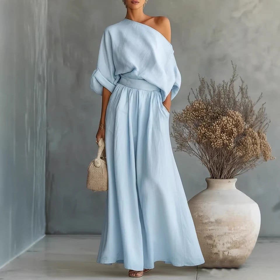 Women's Linen One Shoulder Two-Piece Set | Jennet_4