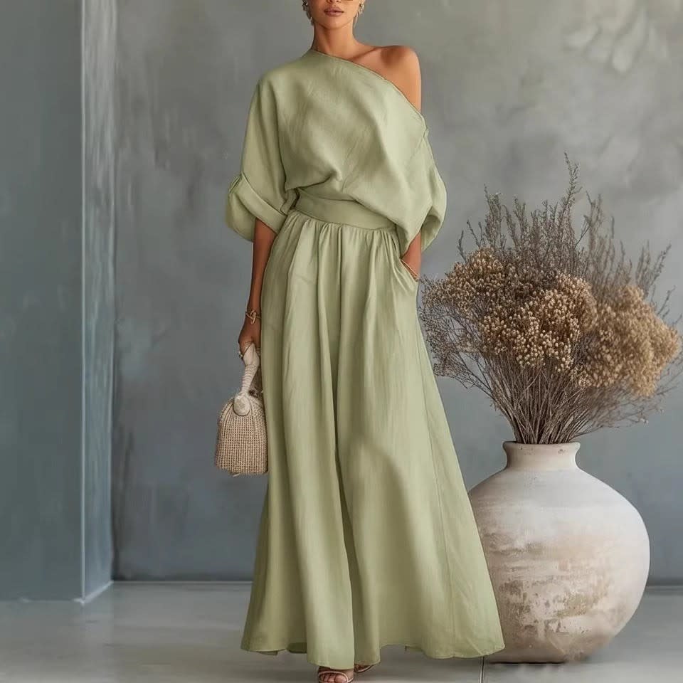 Women's Linen One Shoulder Two-Piece Set | Jennet_5