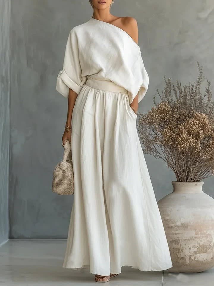 Women's Linen One Shoulder Two-Piece Set | Jennet_7