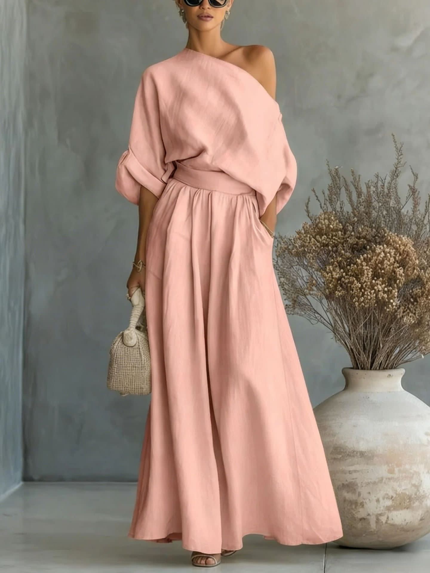 Women's Linen One Shoulder Two-Piece Set | Jennet_9