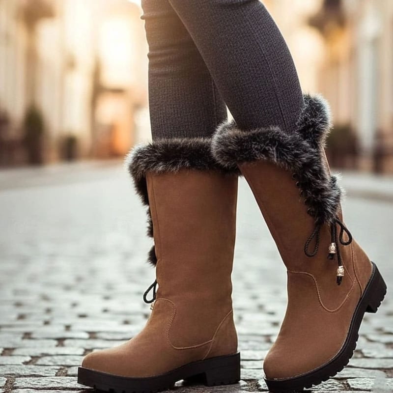 Women's Fur Trim Lace-Back Winter Snow Boots | Nina_1