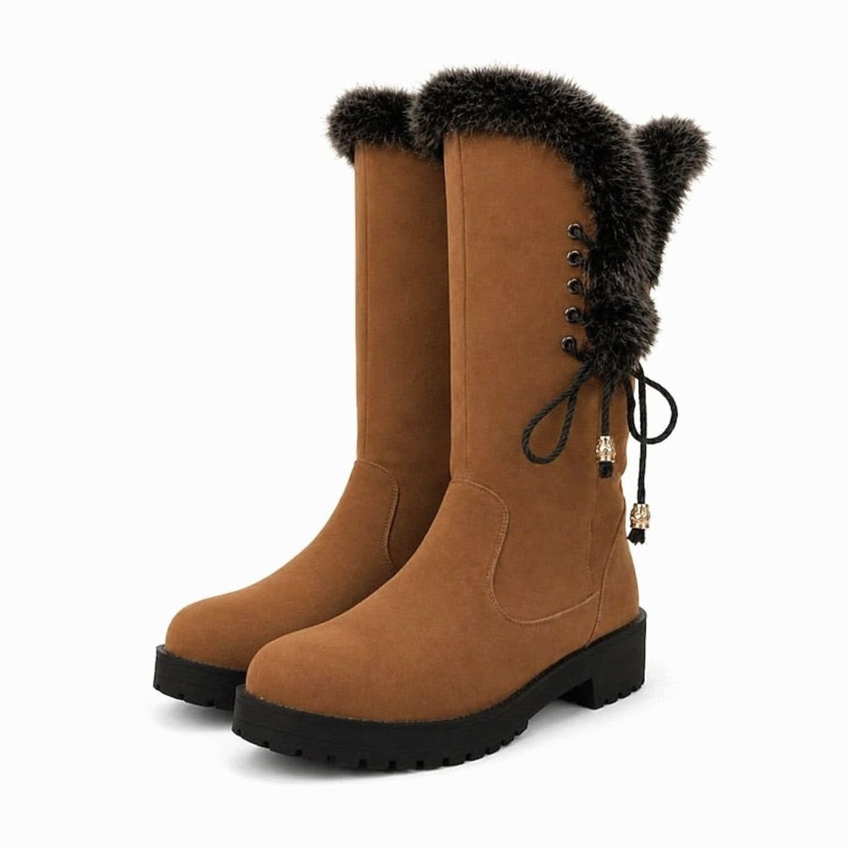 Women's Fur Trim Lace-Back Winter Snow Boots | Nina_10