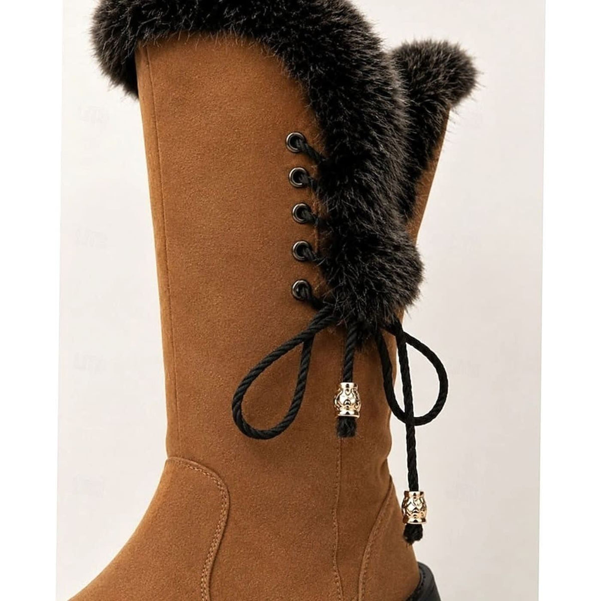 Women's Fur Trim Lace-Back Winter Snow Boots | Nina_11