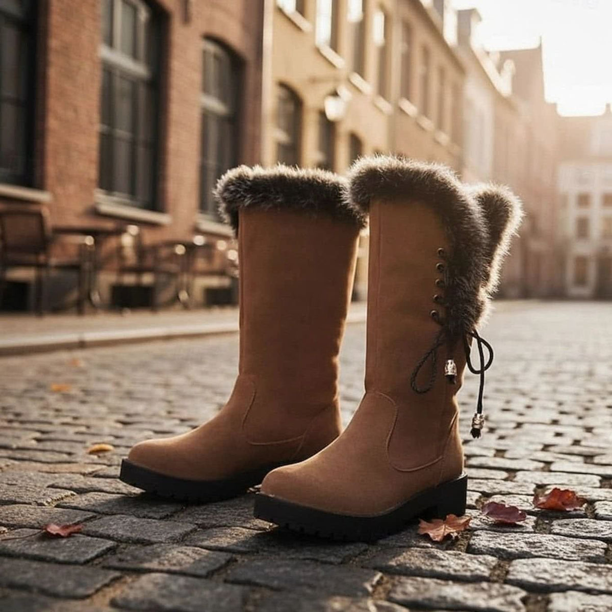 Women's Fur Trim Lace-Back Winter Snow Boots | Nina_2