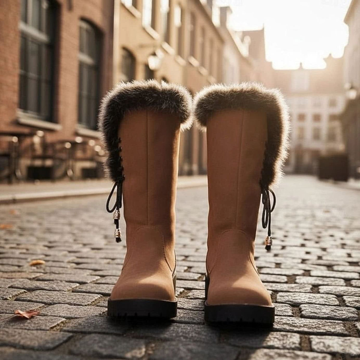 Women's Fur Trim Lace-Back Winter Snow Boots | Nina_3