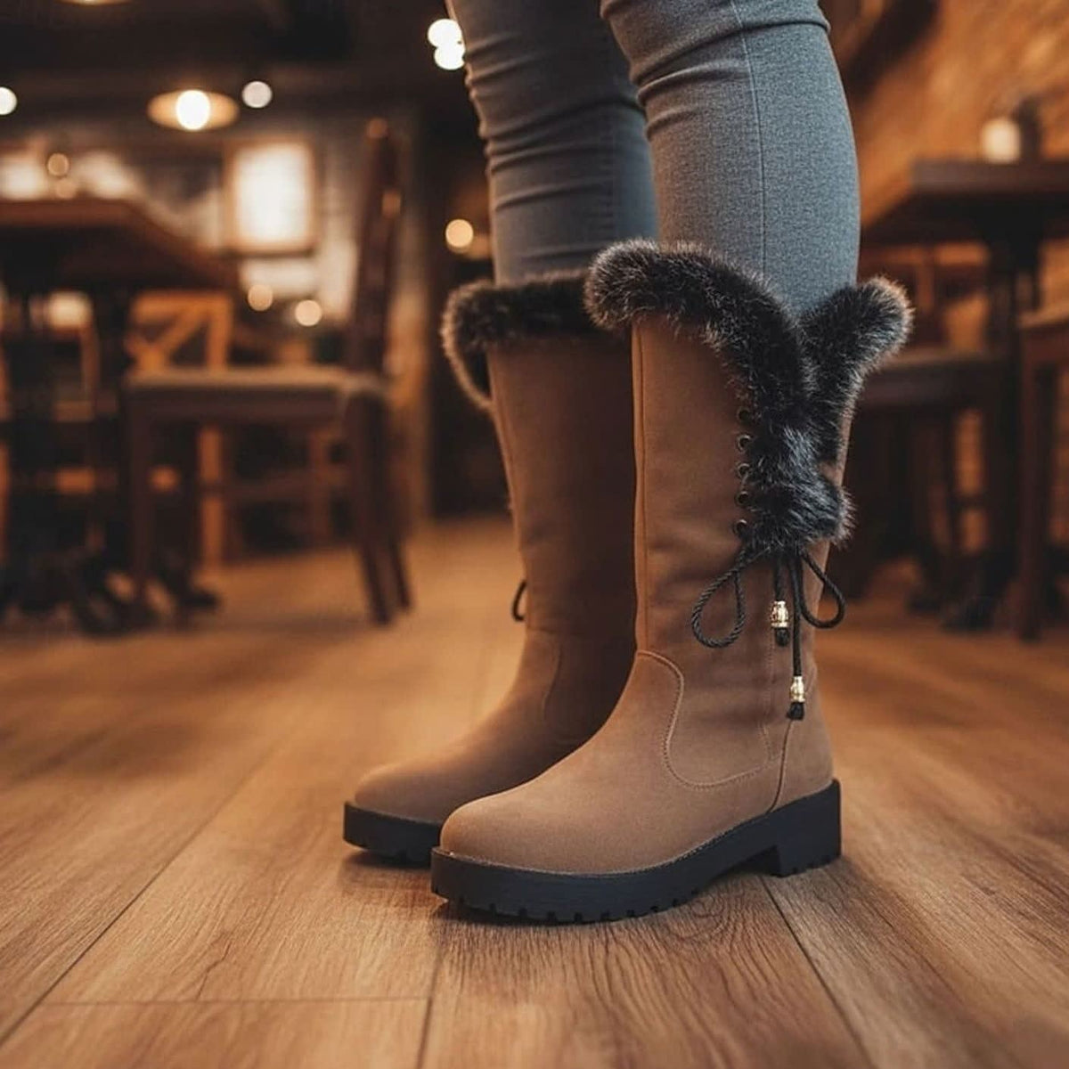 Women's Fur Trim Lace-Back Winter Snow Boots | Nina_4