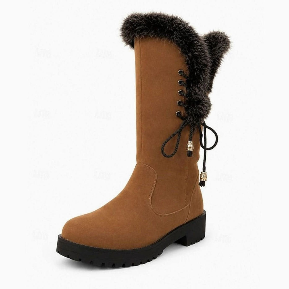 Women's Fur Trim Lace-Back Winter Snow Boots | Nina_9