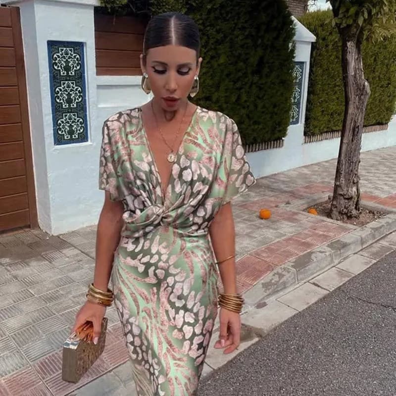 Women's Printed Wrap Wedding Guest Midi Dress | Samantha_1