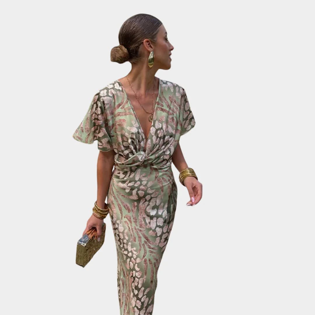 Women's Printed Wrap Wedding Guest Midi Dress | Samantha_2