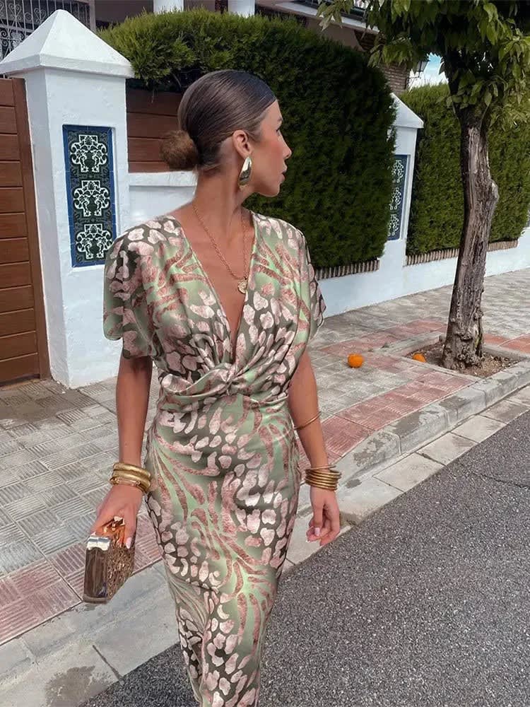 Women's Printed Wrap Wedding Guest Midi Dress | Samantha_6