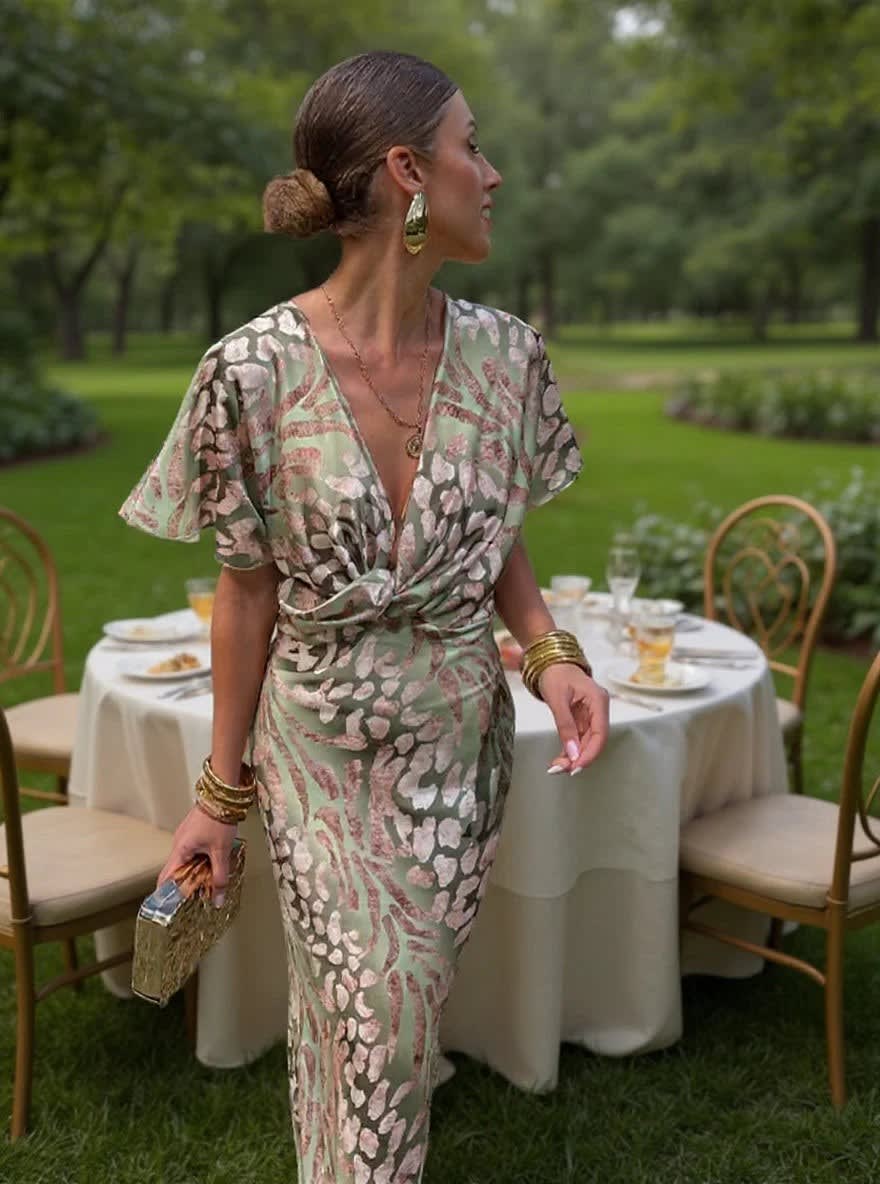 Women's Printed Wrap Wedding Guest Midi Dress | Samantha_8
