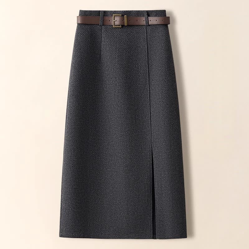Women's Wool Belted Midi Skirt | Ferelith_1