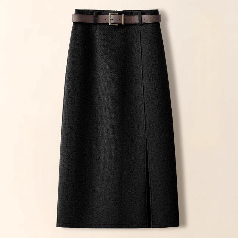 Women's Wool Belted Midi Skirt | Ferelith_3