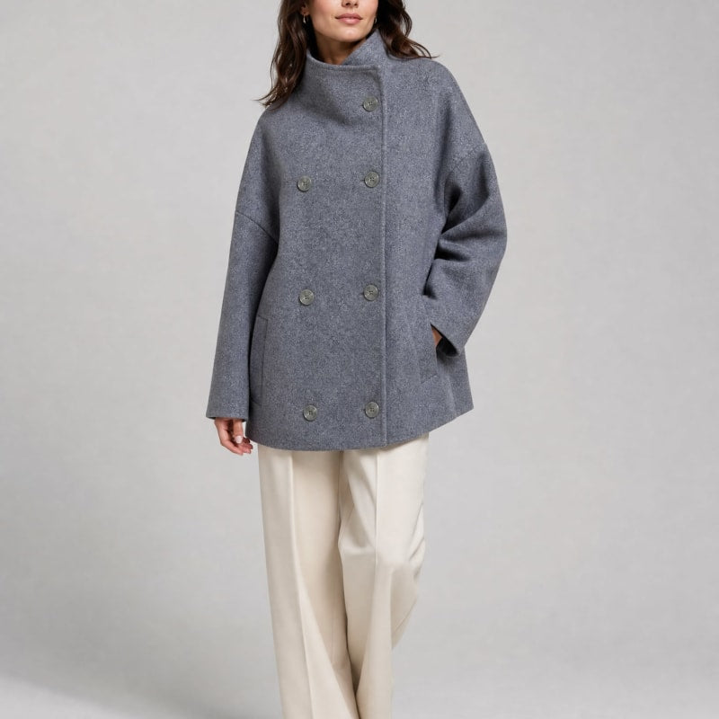 Women's Stand Collar Wool Pea Coat | Ophelia_1