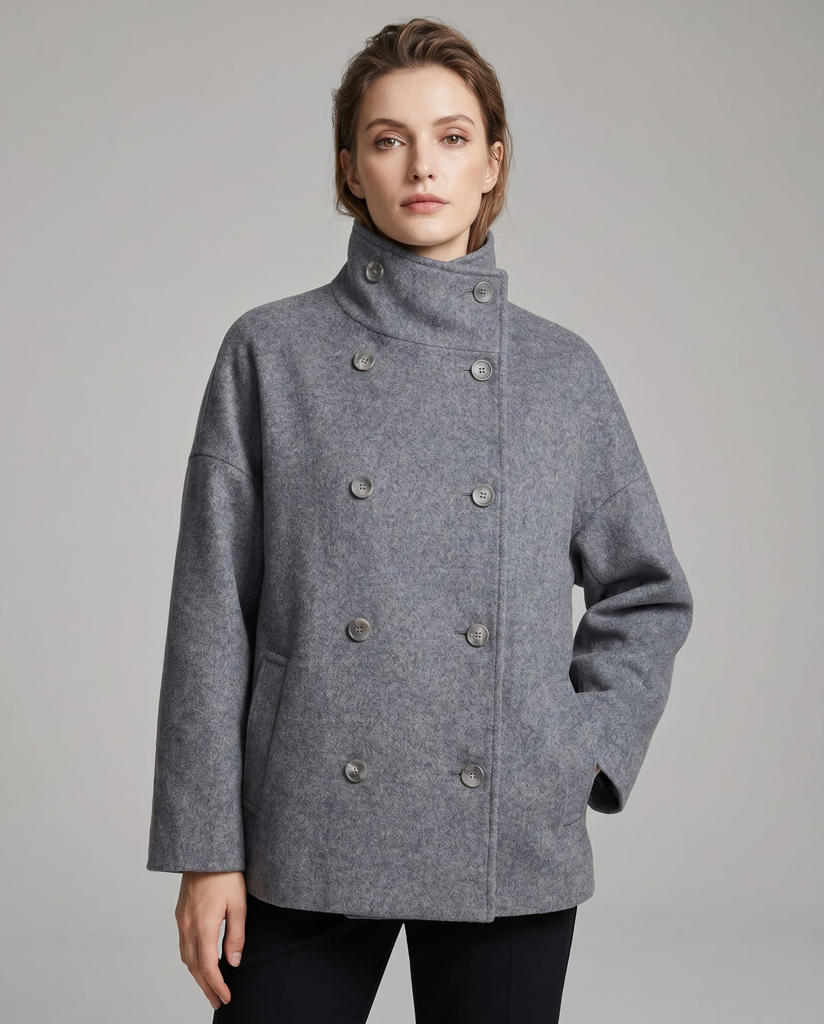 Women's Stand Collar Wool Pea Coat | Ophelia_2
