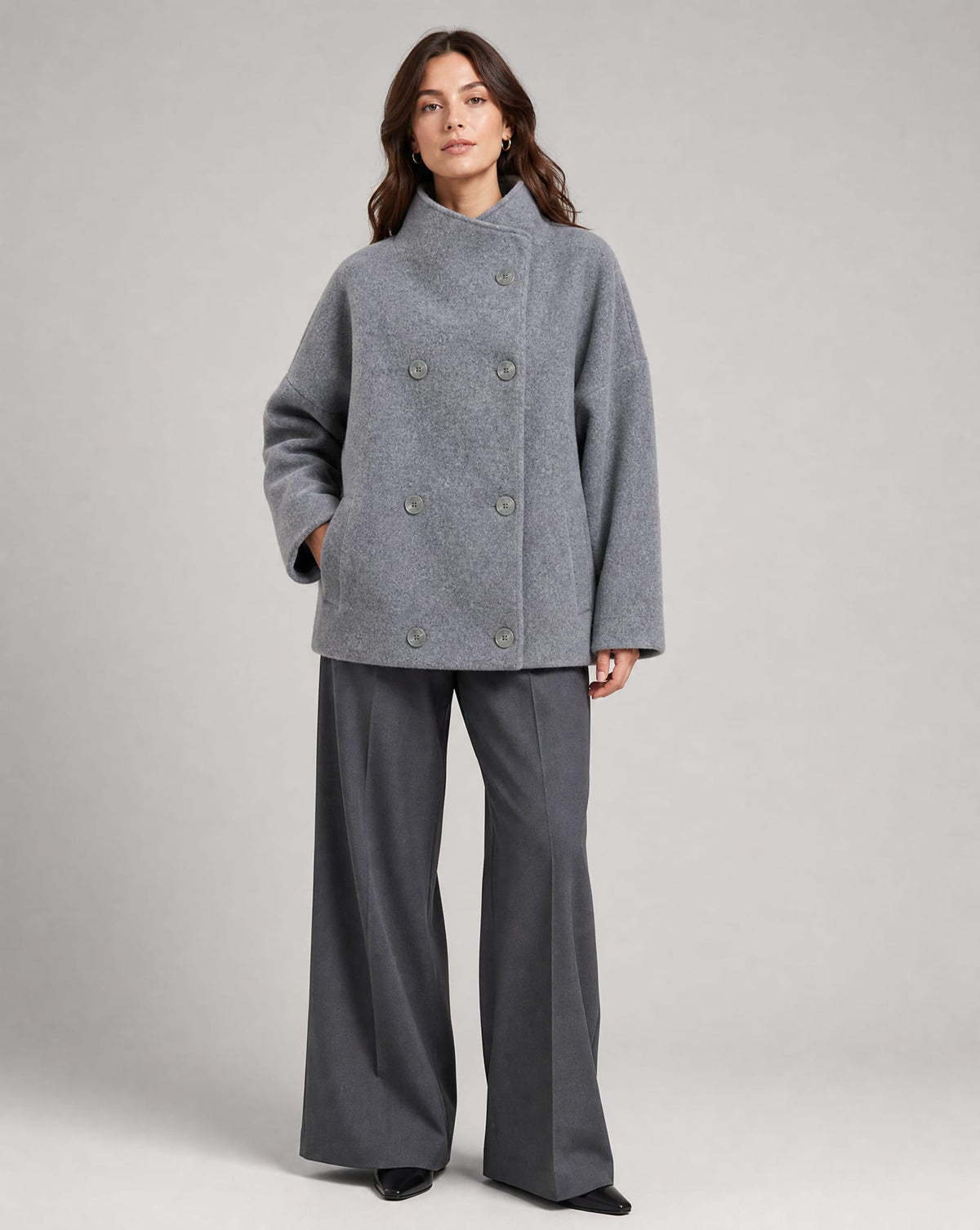 Women's Stand Collar Wool Pea Coat | Ophelia_4