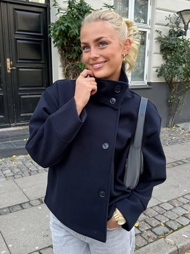 Women's Stand Collar Wool Pea Coat | Ophelia_6