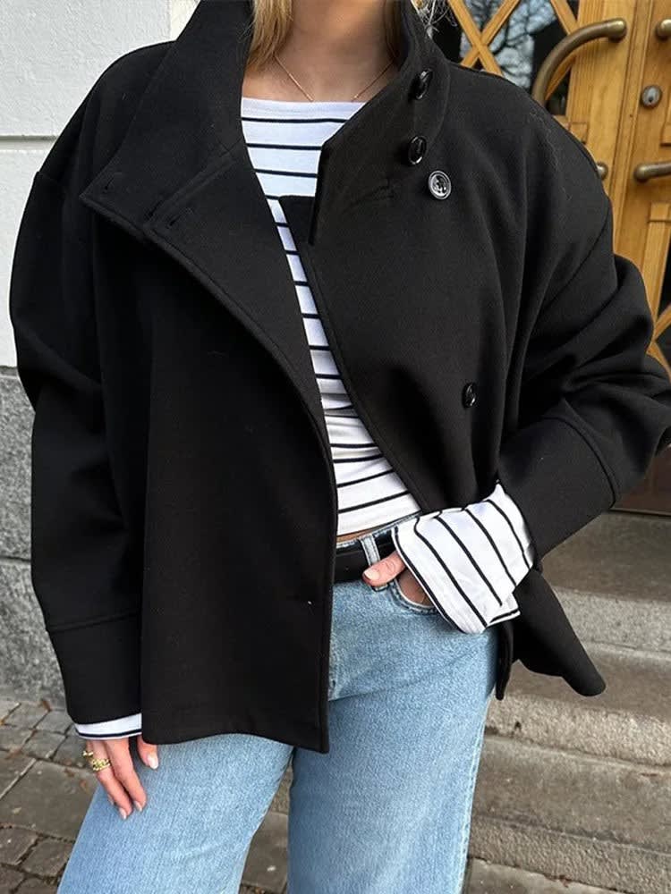 Women's Stand Collar Wool Pea Coat | Ophelia_7