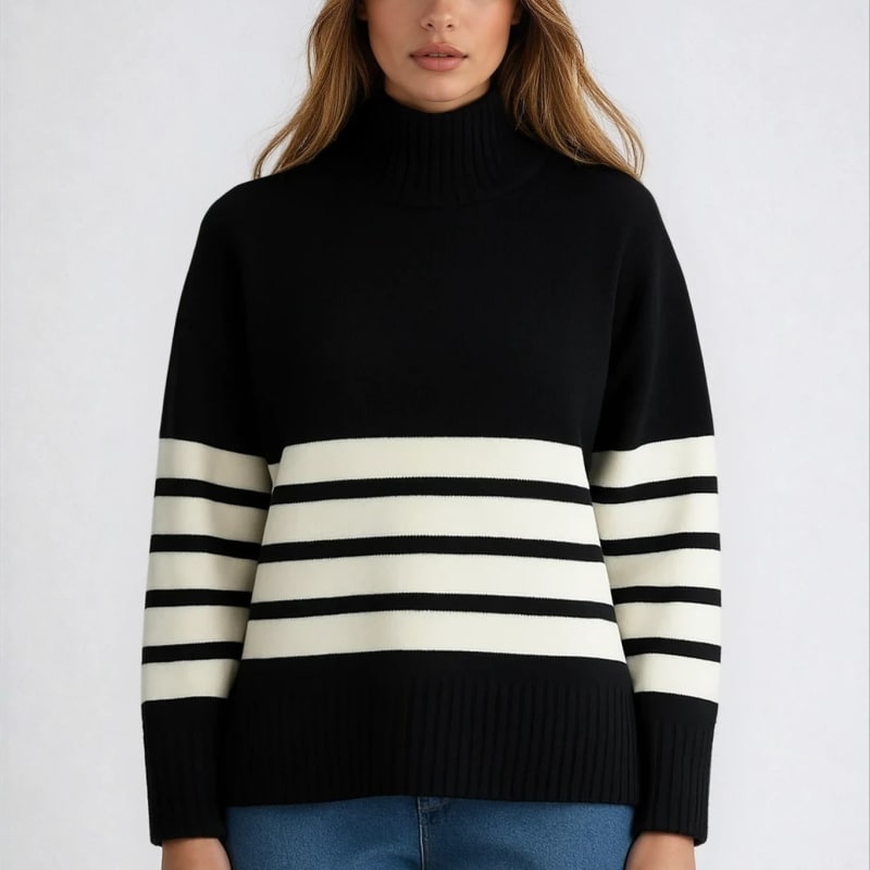 Women's Striped Mock Neck Jumper | Dorinda_1