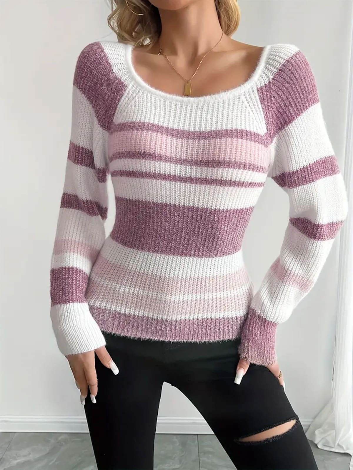 Women's Striped Ribbed Knit Jumper | Theodosia_3