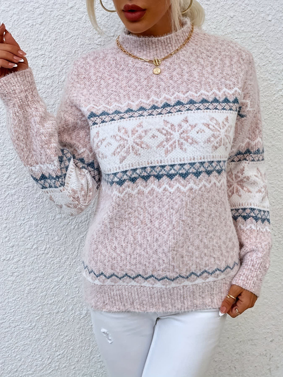 Women's Snowflake High Neck Christmas Jumper | Esme_12