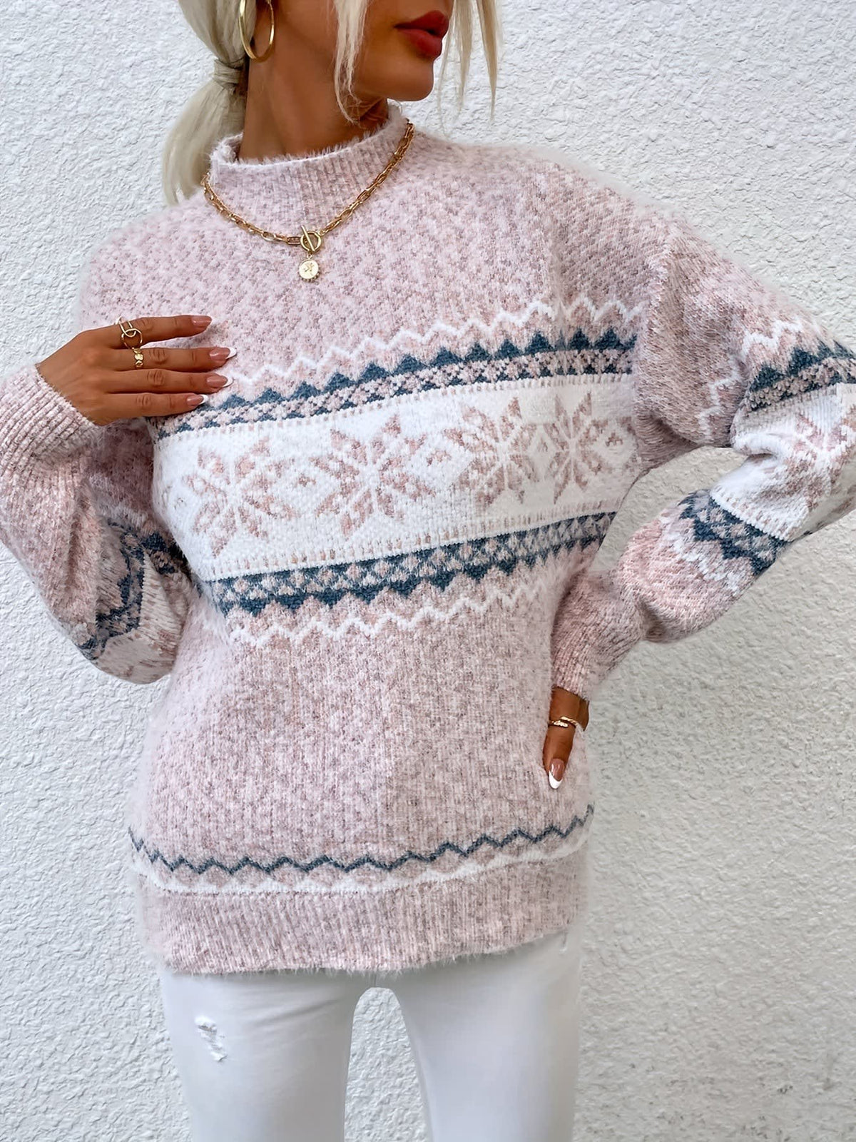 Women's Snowflake High Neck Christmas Jumper | Esme_13