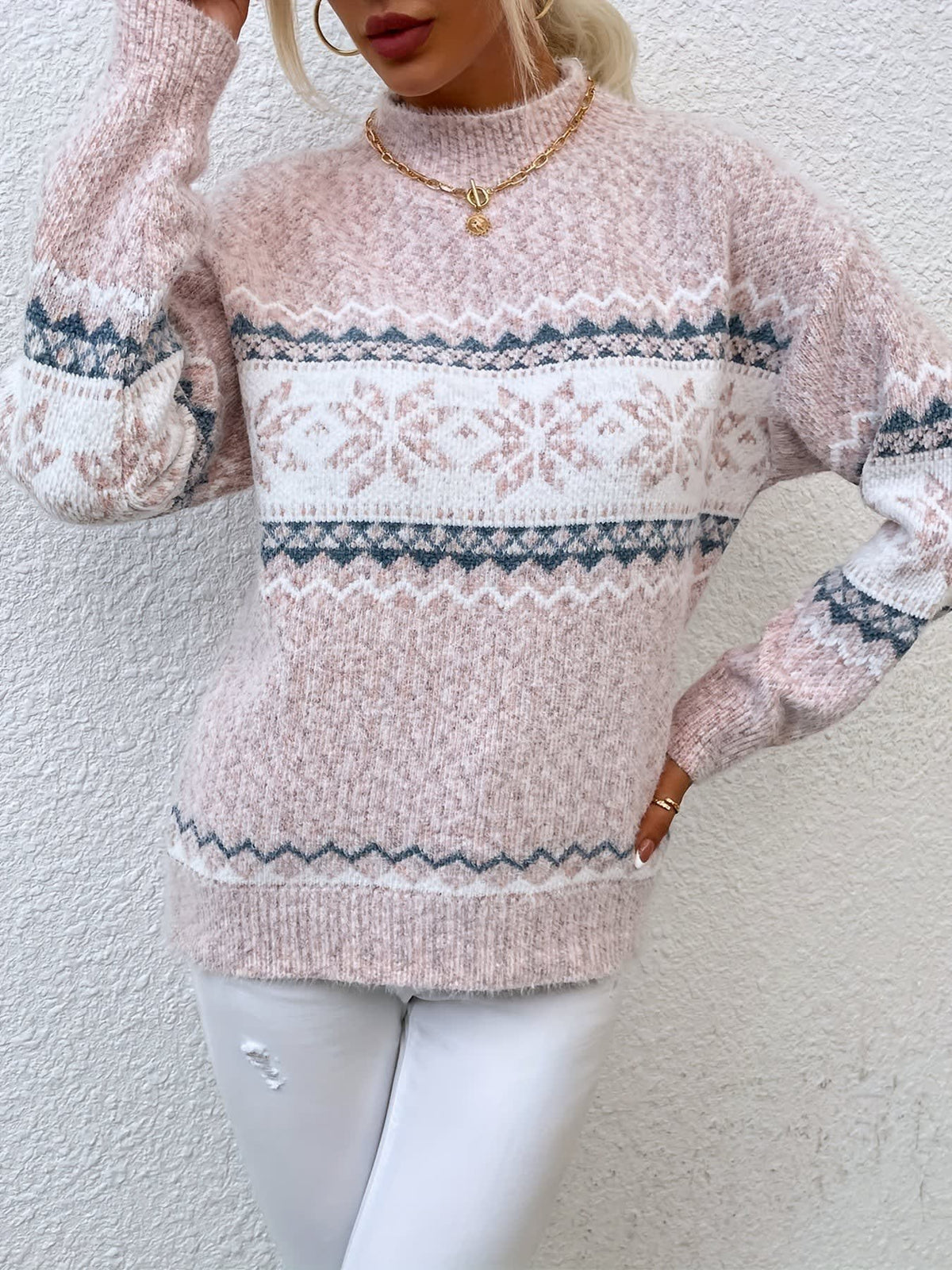 Women's Snowflake High Neck Christmas Jumper | Esme_14