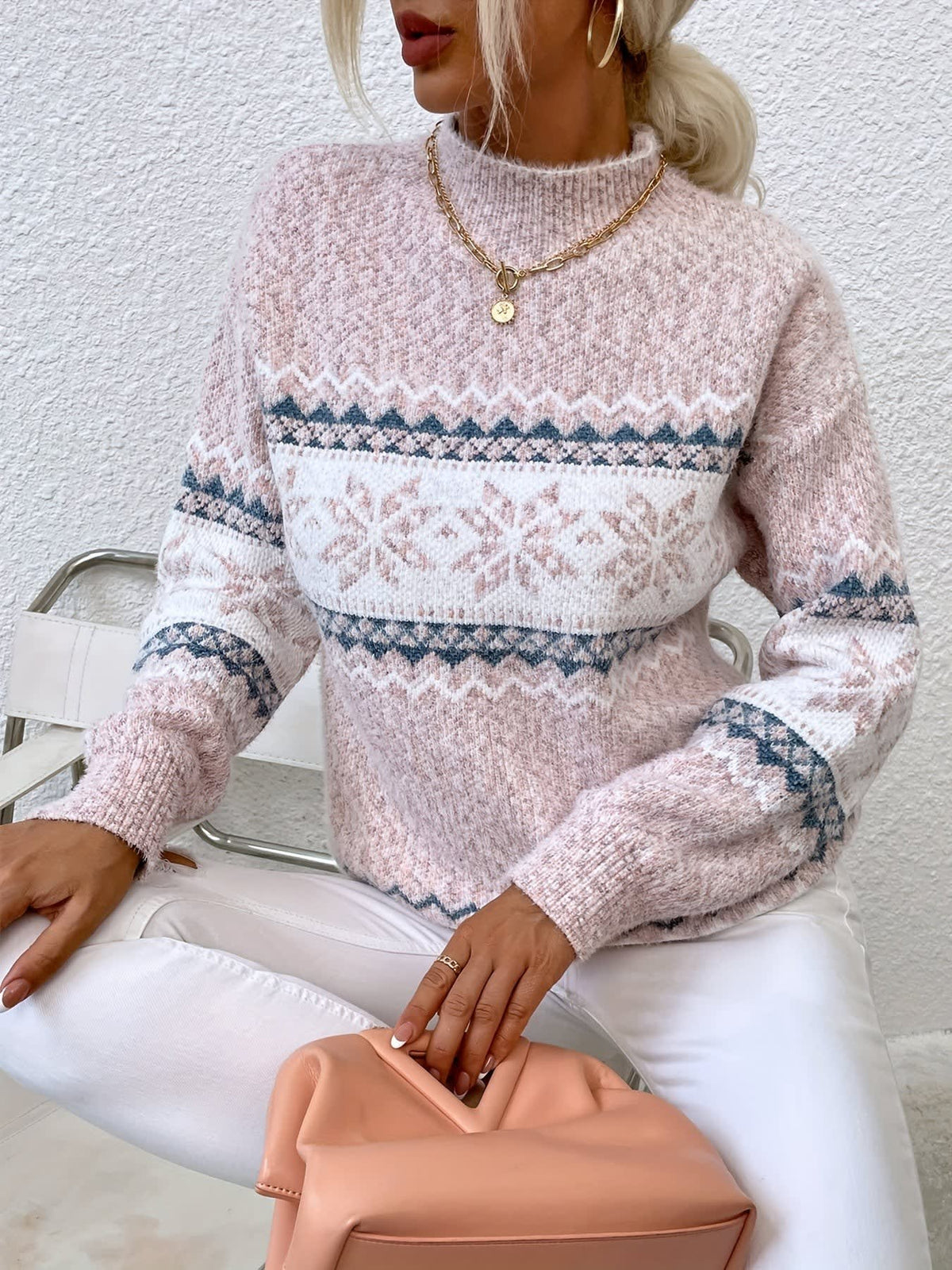Women's Snowflake High Neck Christmas Jumper | Esme_15