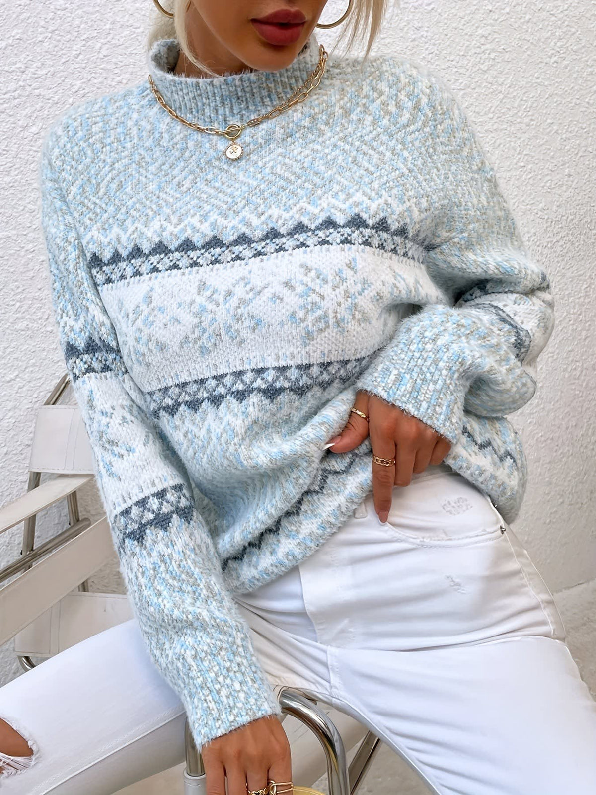 Women's Snowflake High Neck Christmas Jumper | Esme_17