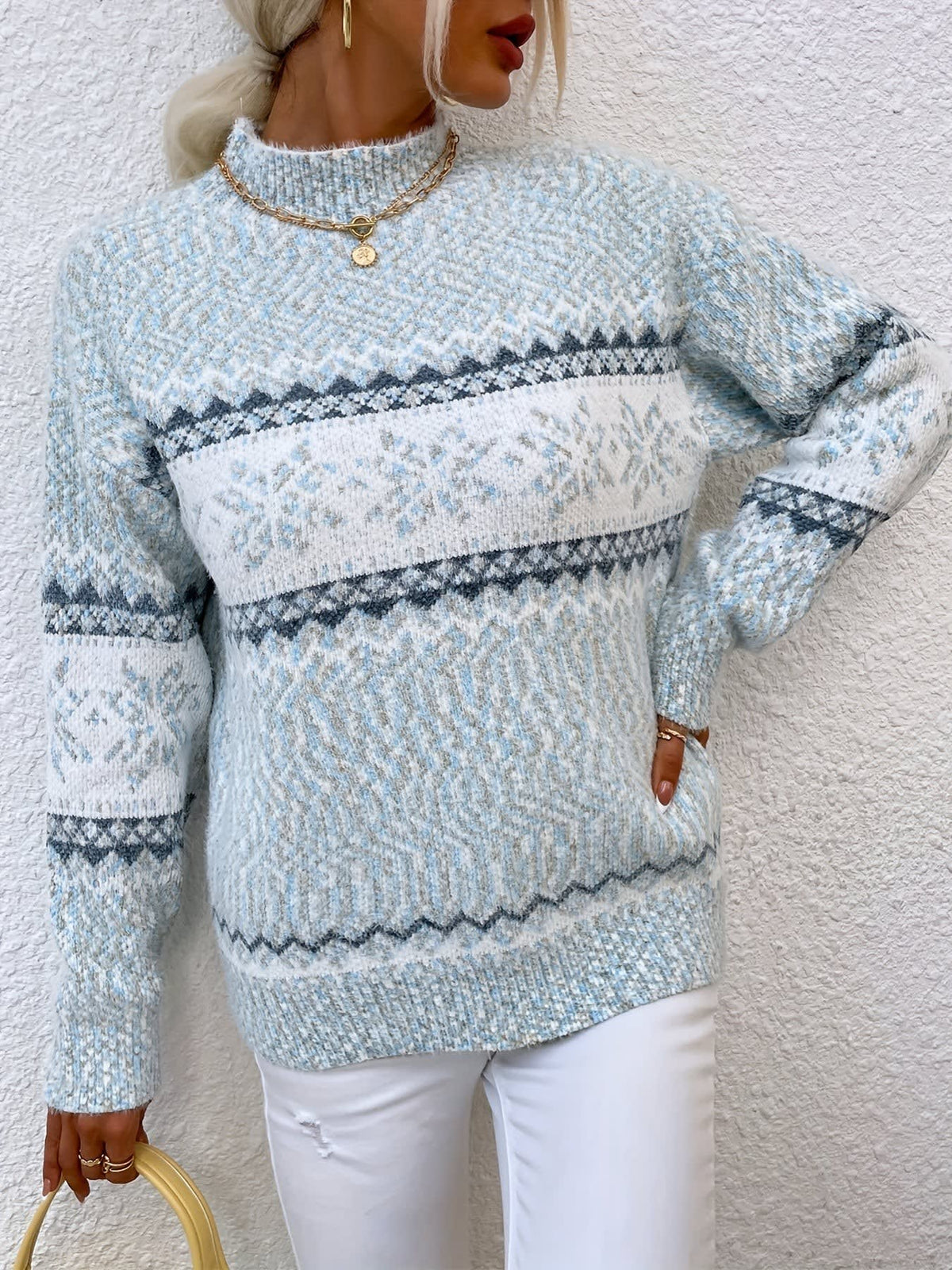 Women's Snowflake High Neck Christmas Jumper | Esme_21