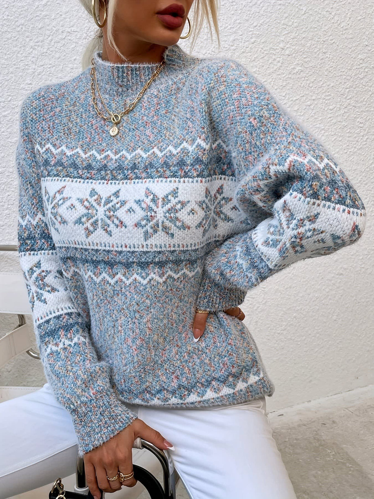 Women's Snowflake High Neck Christmas Jumper | Esme_3