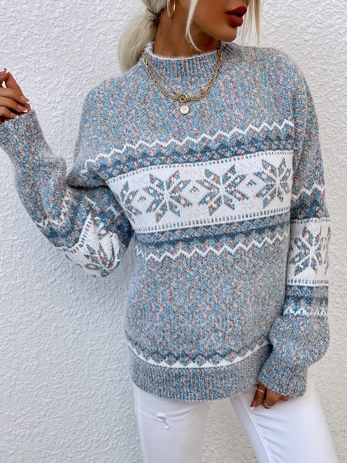 Women's Snowflake High Neck Christmas Jumper | Esme_5