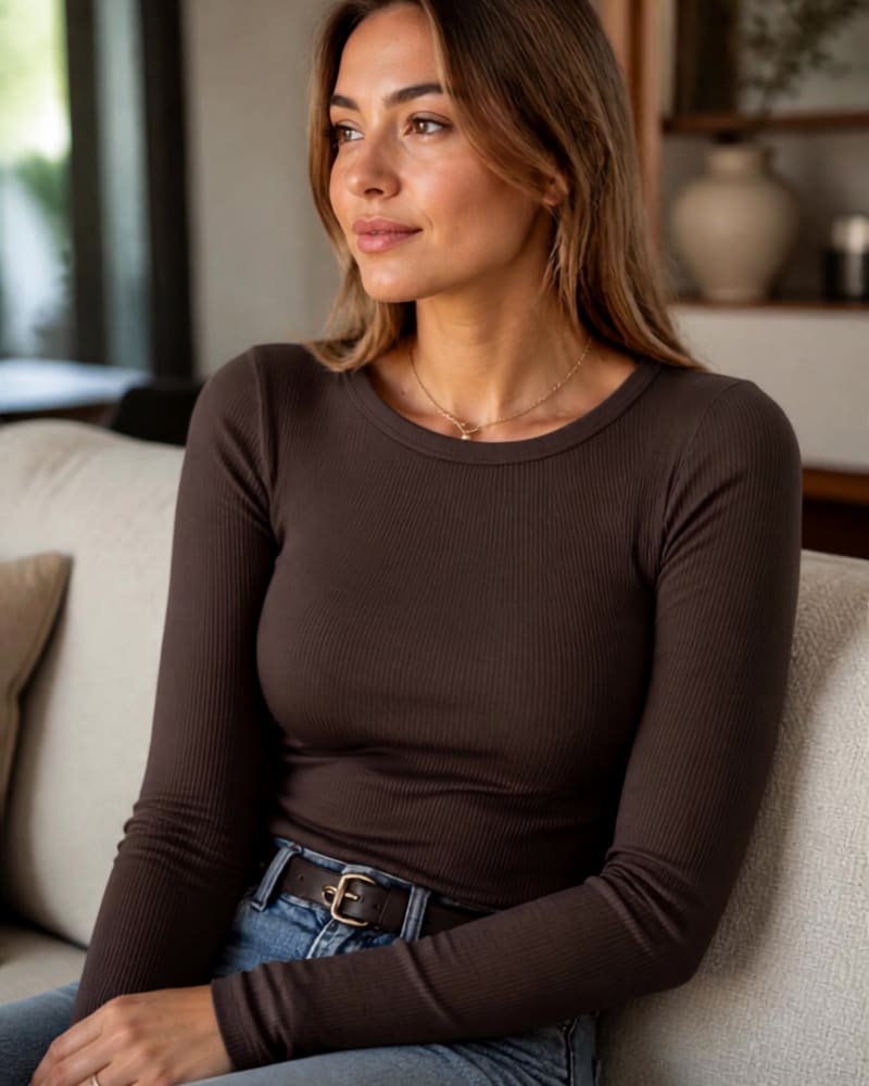 Women's Ribbed Long Sleeve T-Shirt | Juliet_16