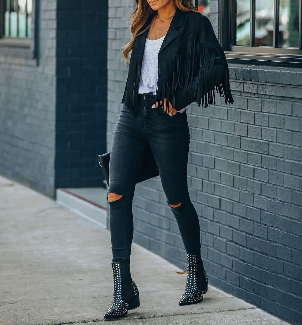 Women's Faux Suede Fringe Jacket | Marisa_8