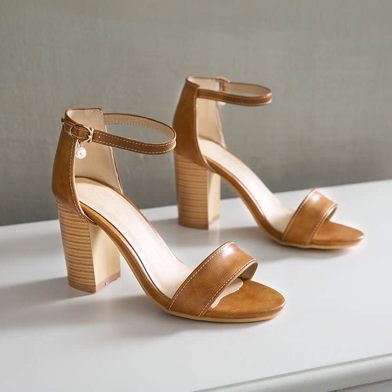Women's Faux Leather Ankle Strap Sandals | Eurwen_19