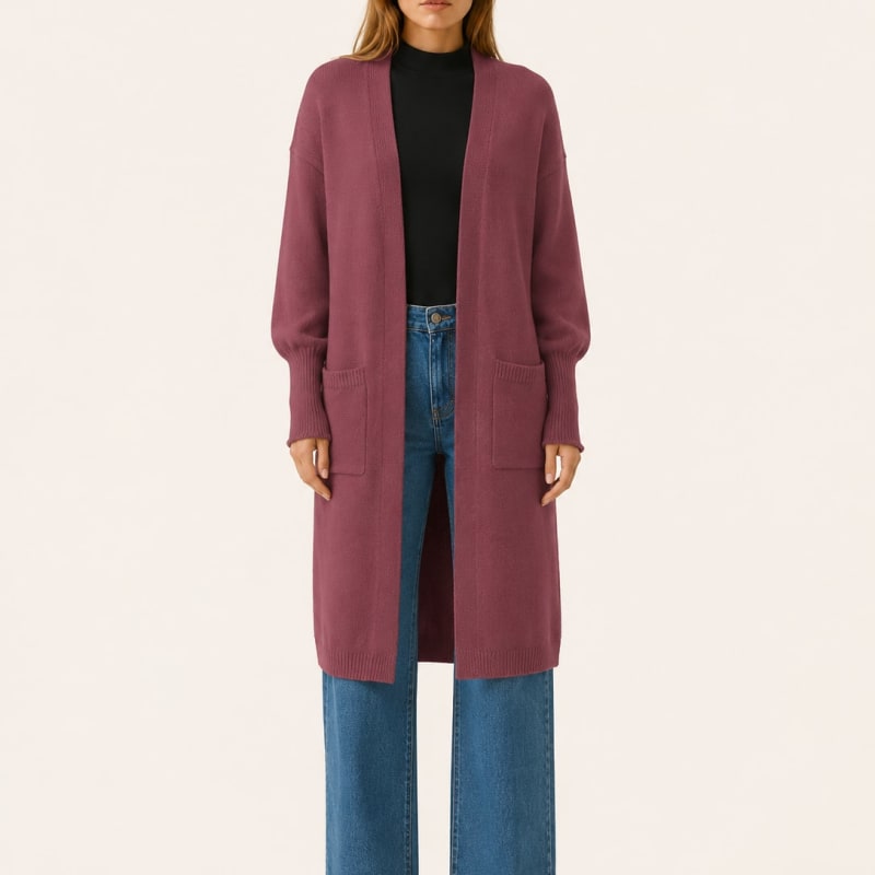 Women's Longline Knit Cardigan with Balloon Sleeves and Pockets | Claire Porter_1