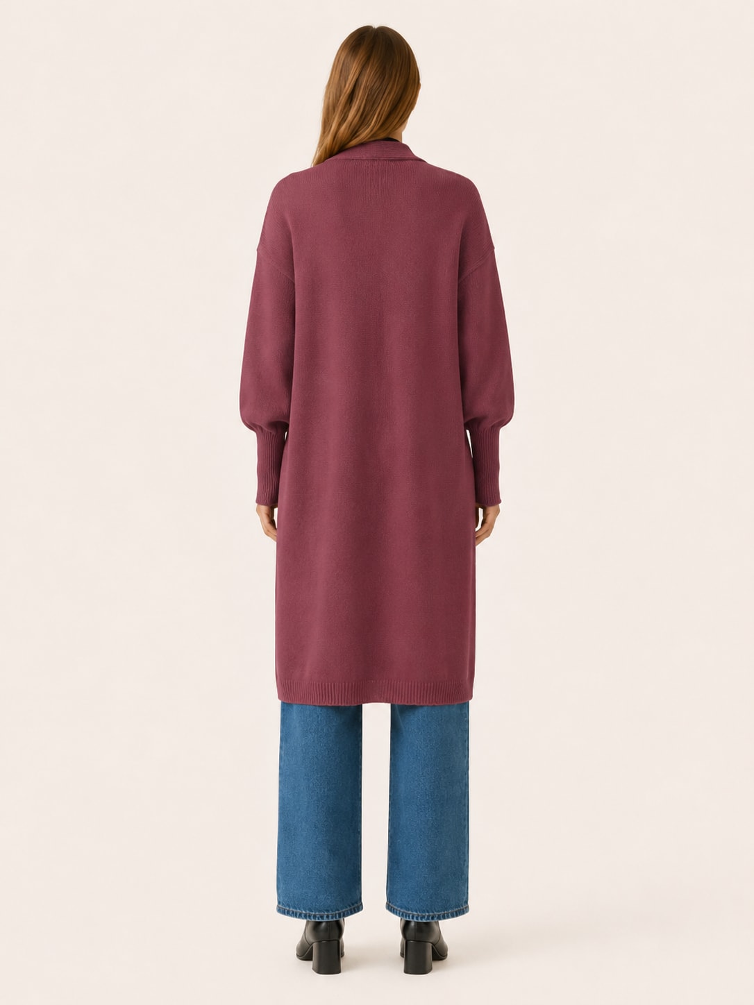 Women's Longline Knit Cardigan with Balloon Sleeves and Pockets | Claire Porter_2
